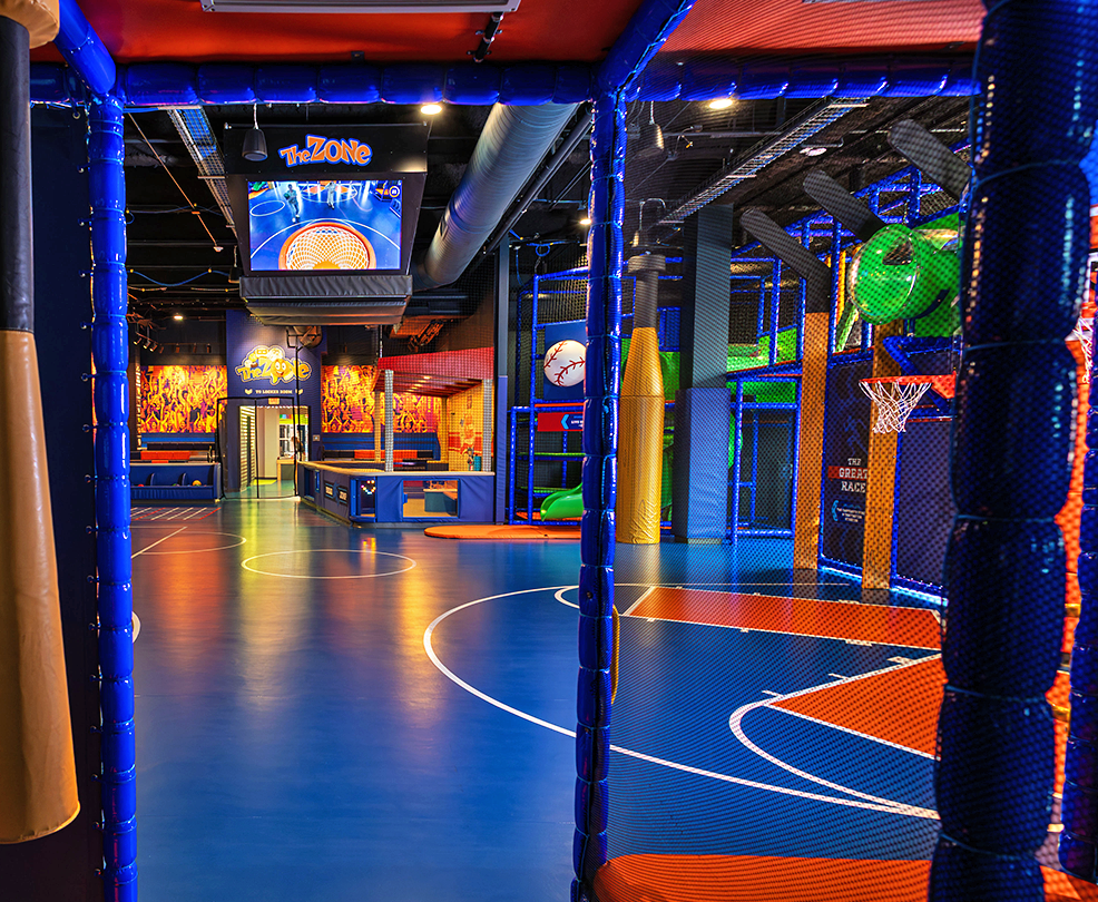 View looking out of the Prime time climb activity into the main play area of the Zone