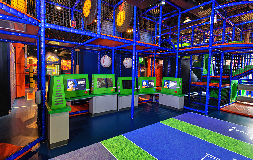 Interactive Reels Playback screens at the Zone with Prime Time Climb in background